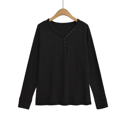 Plain V-Neck Long-Sleeved T-Shirt