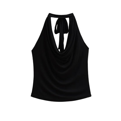Cowl-Neck Plain Halter Neck Top