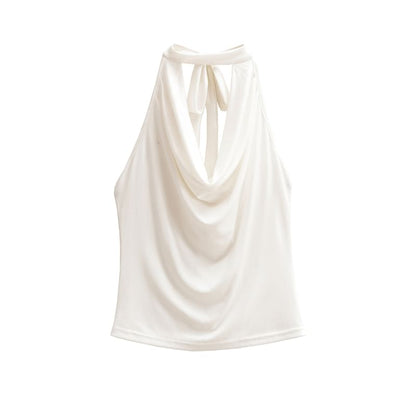 Cowl-Neck Plain Halter Neck Top