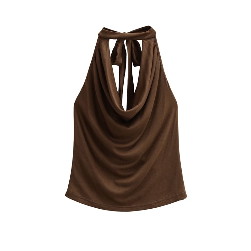 Cowl-Neck Plain Halter Neck Top