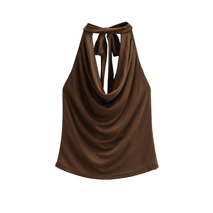 Cowl-Neck Plain Halter Neck Top