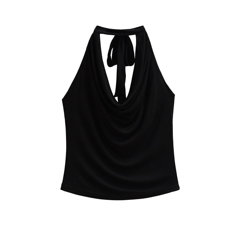 Cowl-Neck Plain Halter Neck Top