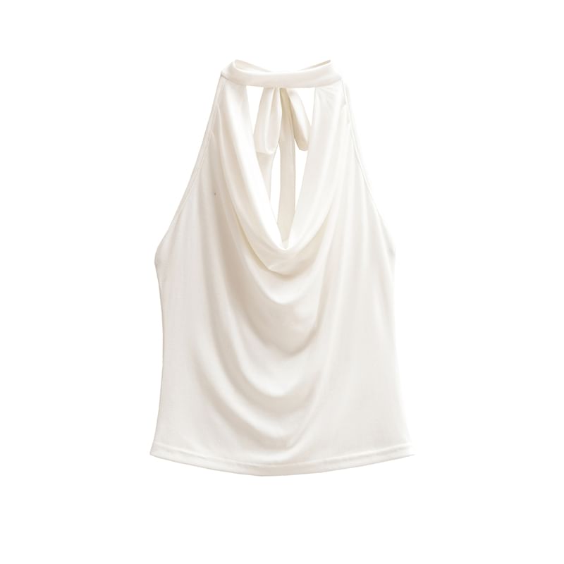 Cowl-Neck Plain Halter Neck Top