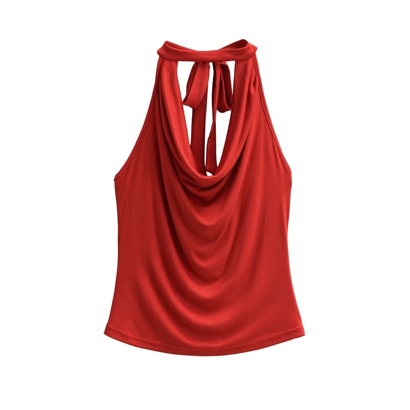 Cowl-Neck Plain Halter Neck Top