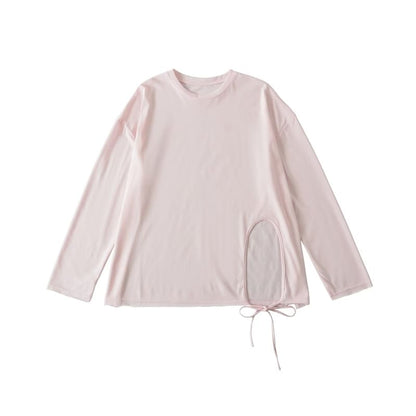 Round-Neck Sleeved Plain Side-Slit Tee
