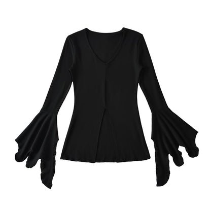 Flared-Sleeved Scoop-Neck Plain Slit Tee