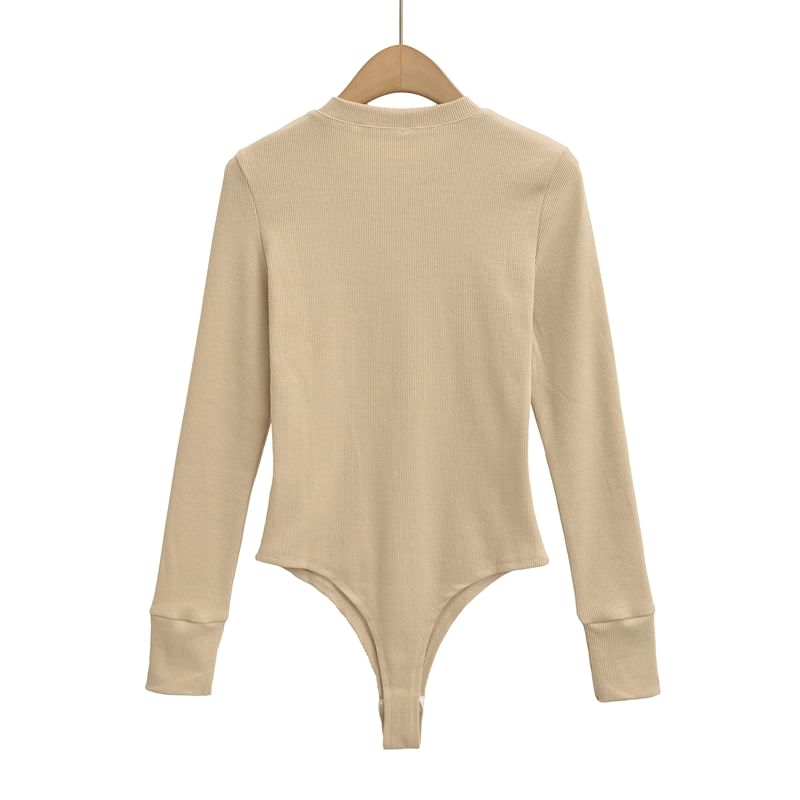 Henley Sleeved Plain Bodysuit Top