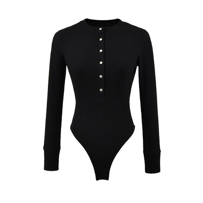 Henley Sleeved Plain Bodysuit Top
