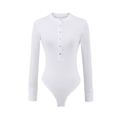 Henley Sleeved Plain Bodysuit Top