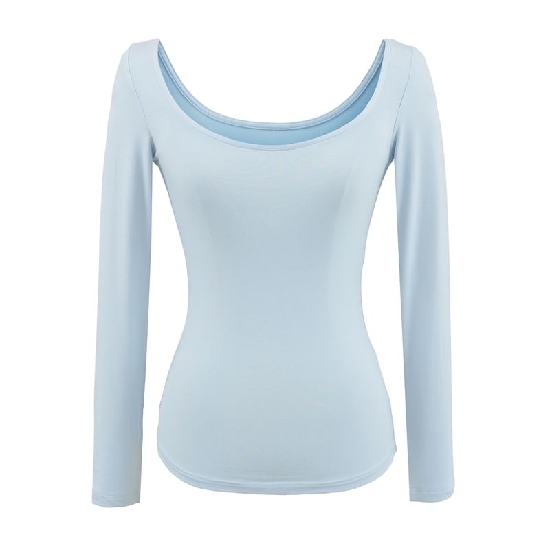 Scoop-Neck Sleeved Plain Basic Tee