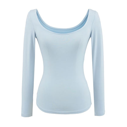 Scoop-Neck Sleeved Plain Basic Tee