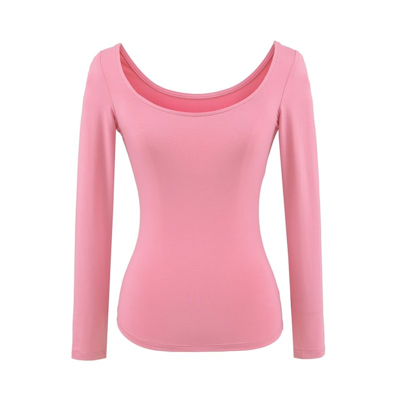 Scoop-Neck Sleeved Plain Basic Tee