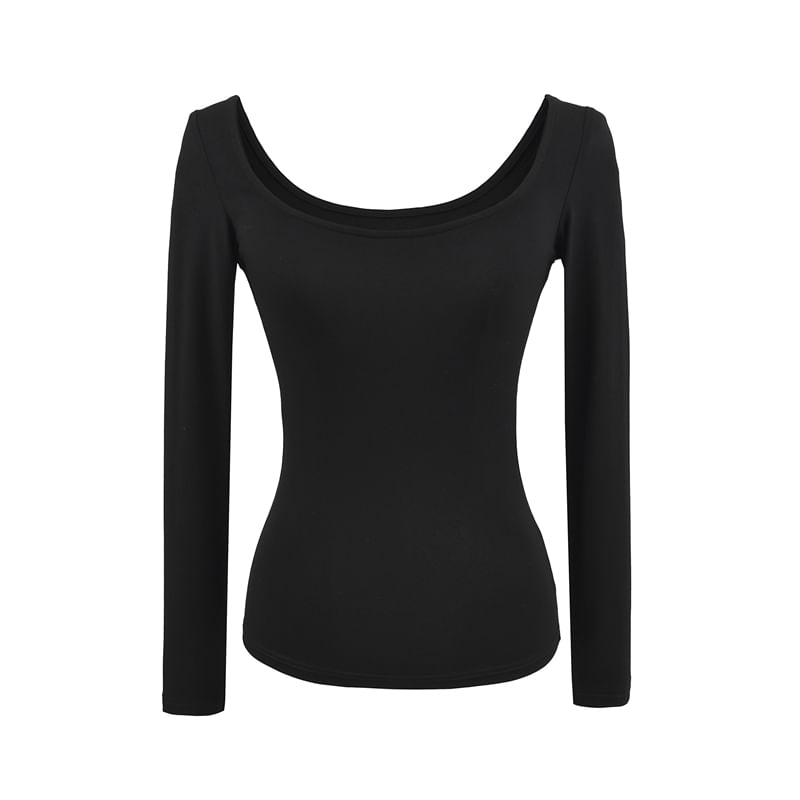 Scoop-Neck Sleeved Plain Basic Tee