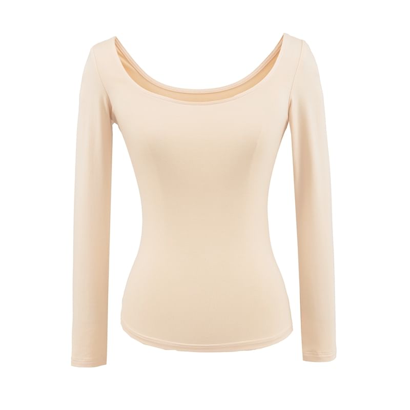 Scoop-Neck Sleeved Plain Basic Tee