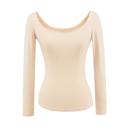 Scoop-Neck Sleeved Plain Basic Tee