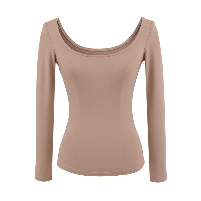 Scoop-Neck Sleeved Plain Basic Tee