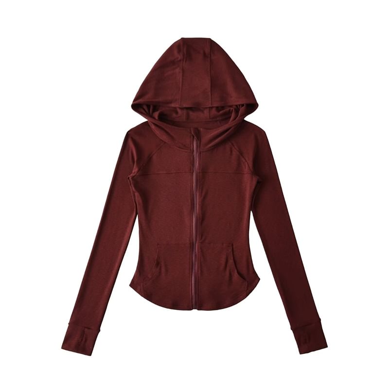 Plain Zippered Hooded Sweatshirt
