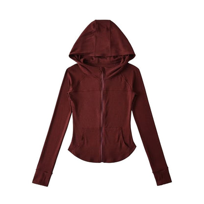 Plain Zippered Hooded Sweatshirt