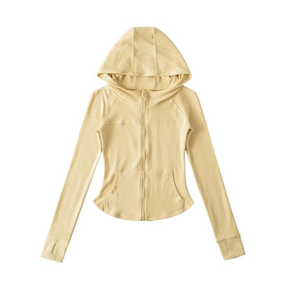 Plain Zippered Hooded Sweatshirt