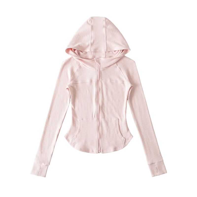 Plain Zippered Hooded Sweatshirt