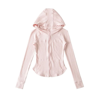 Plain Zippered Hooded Sweatshirt