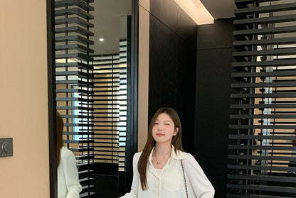 Pocketed Plain Sleeved Button-Up Shirt