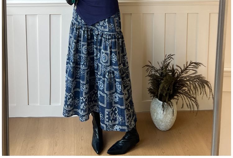 Off-Shoulder Sleeved Top & High-Waisted Maxi Skirt Set