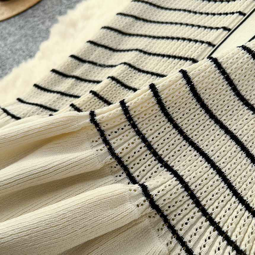 Long-Sleeve V-Neck Striped Maxi Mermaid Dress