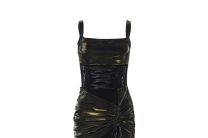 Spaghetti Strap Glitter Maxi A-Line Dress / Long-Sleeve Lace Shrug