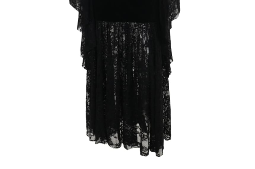 Long-Sleeve V-Neck Plain Lace Maxi Bodycon Dress