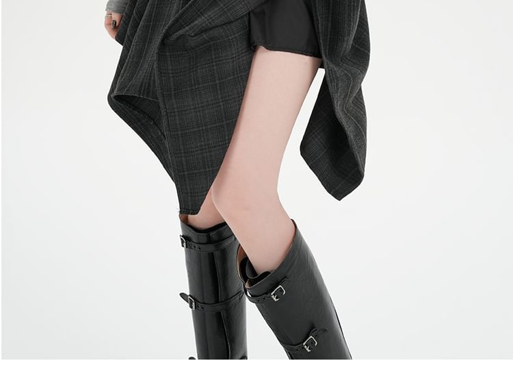 Plaid Asymmetrical Tie Front A-Line Skirt