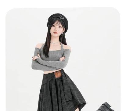 Plaid Asymmetrical Tie Front A-Line Skirt