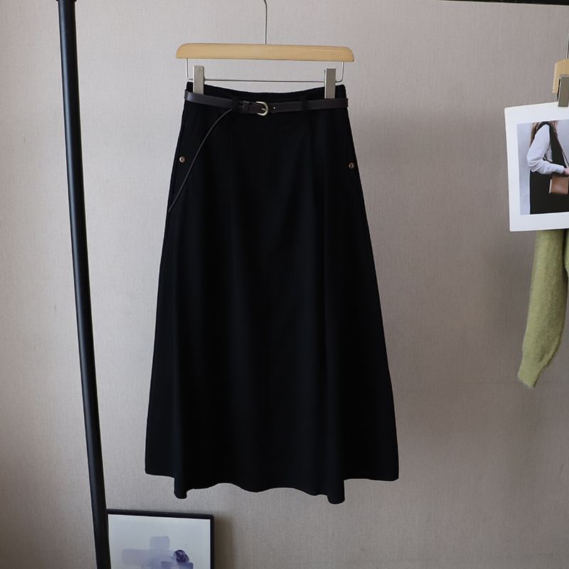 Midi A-Line Skirt with High Rise