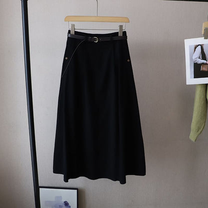 Midi A-Line Skirt with High Rise