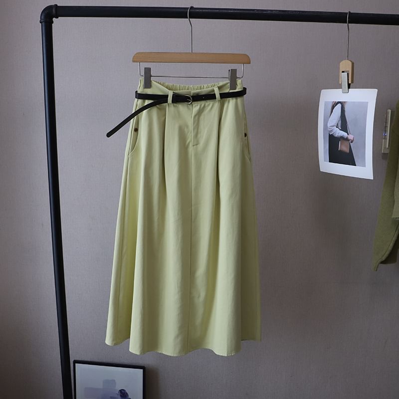 Midi A-Line Skirt with High Rise