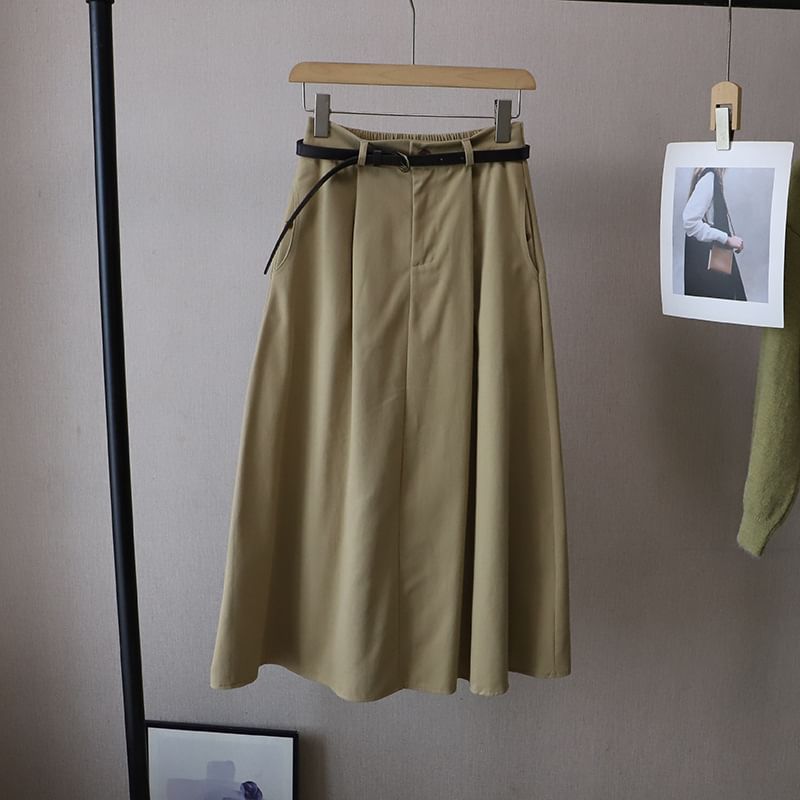 Midi A-Line Skirt with High Rise