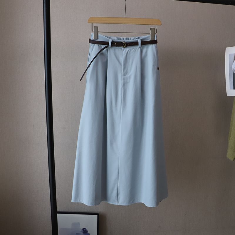 Midi A-Line Skirt with High Rise