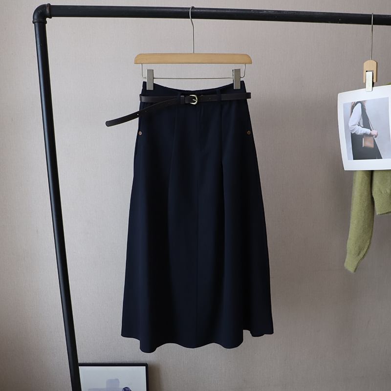 Midi A-Line Skirt with High Rise
