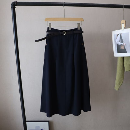 Midi A-Line Skirt with High Rise