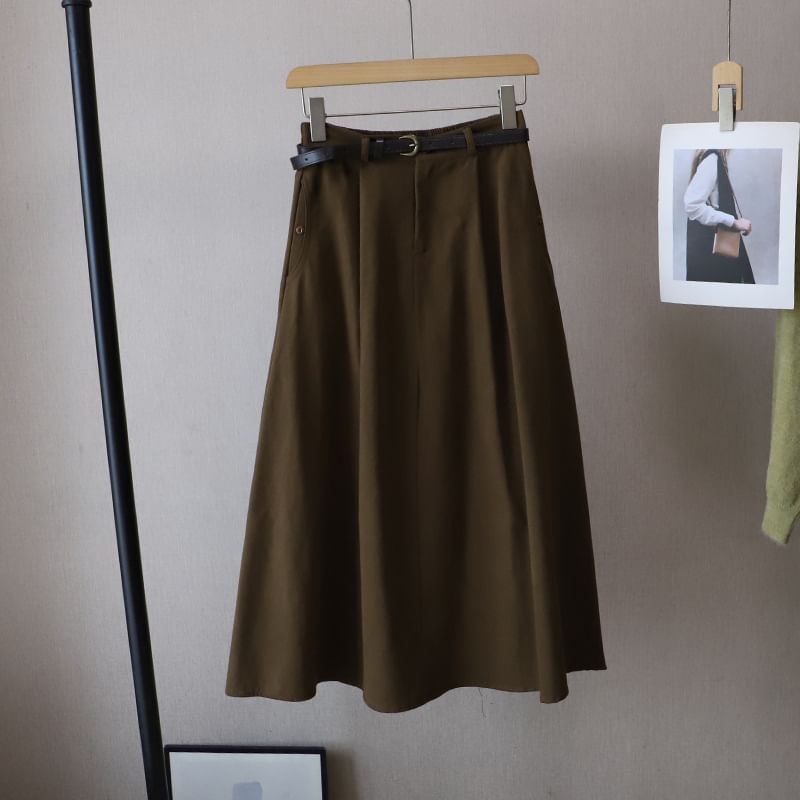 Midi A-Line Skirt with High Rise