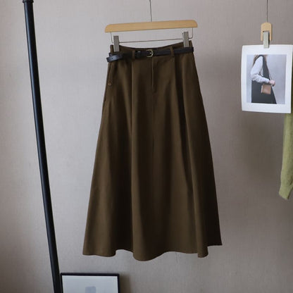 Midi A-Line Skirt with High Rise