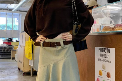 Asymmetrical Midi A-Line Skirt