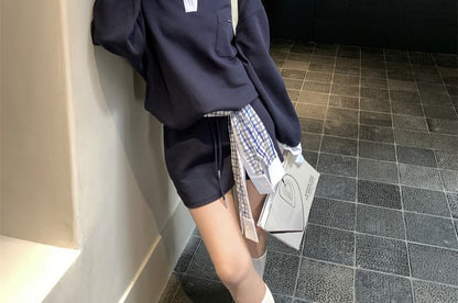 Plaid Panel Sweatshirt with Mini A-Line Skirt and Sash Set