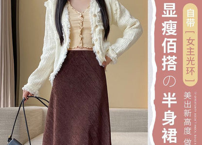 Corduroy High Rise Maxi A-Line Skirt