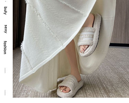 Fringed Knit Maxi A-Line Skirt - High Rise