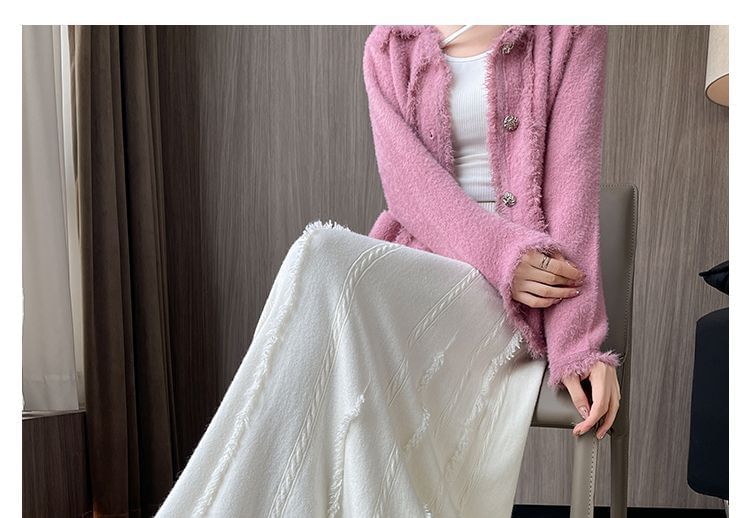 Fringed Knit Maxi A-Line Skirt - High Rise
