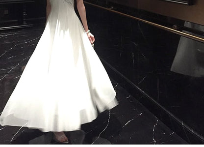 Off-Shoulder Plain Rhinestone Accent Mesh Maxi A-Line Dress