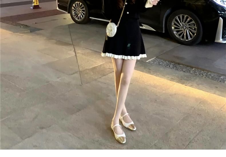 Ruffle Trim Knit Top & Mini A-Line Skirt Set