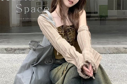 Distressed Denim Maxi A-Line Skirt - Fringed