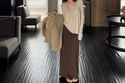 U-Neck Top & Maxi A-Line Skirt Set